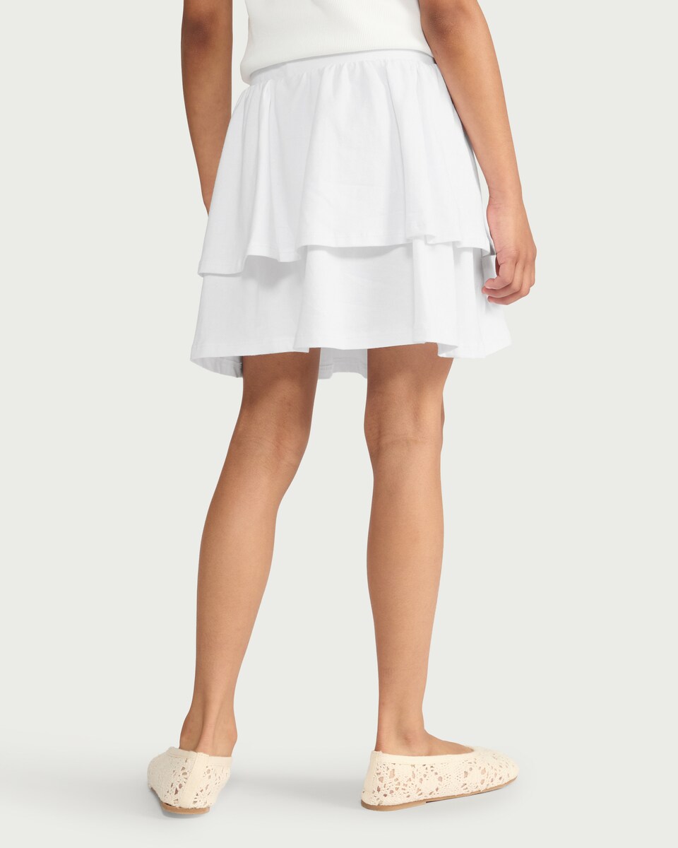 image 1 of F&F Girls Cotton Rich Tiered Skirt in White
