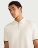 image 3 of F&F Textured Zip Neck Tipped Polo Shirt in Ecru