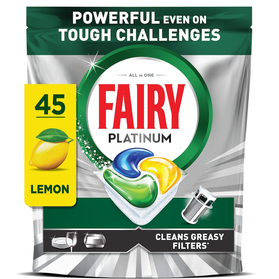 image 1 of Fairy Platinum All In One Lemon 45 Dishwasher Tablets 671g