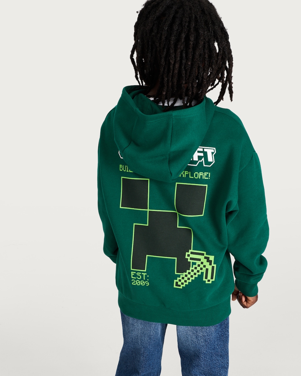 image 1 of Minecraft Cotton Rich Creeper Hoodie in Green