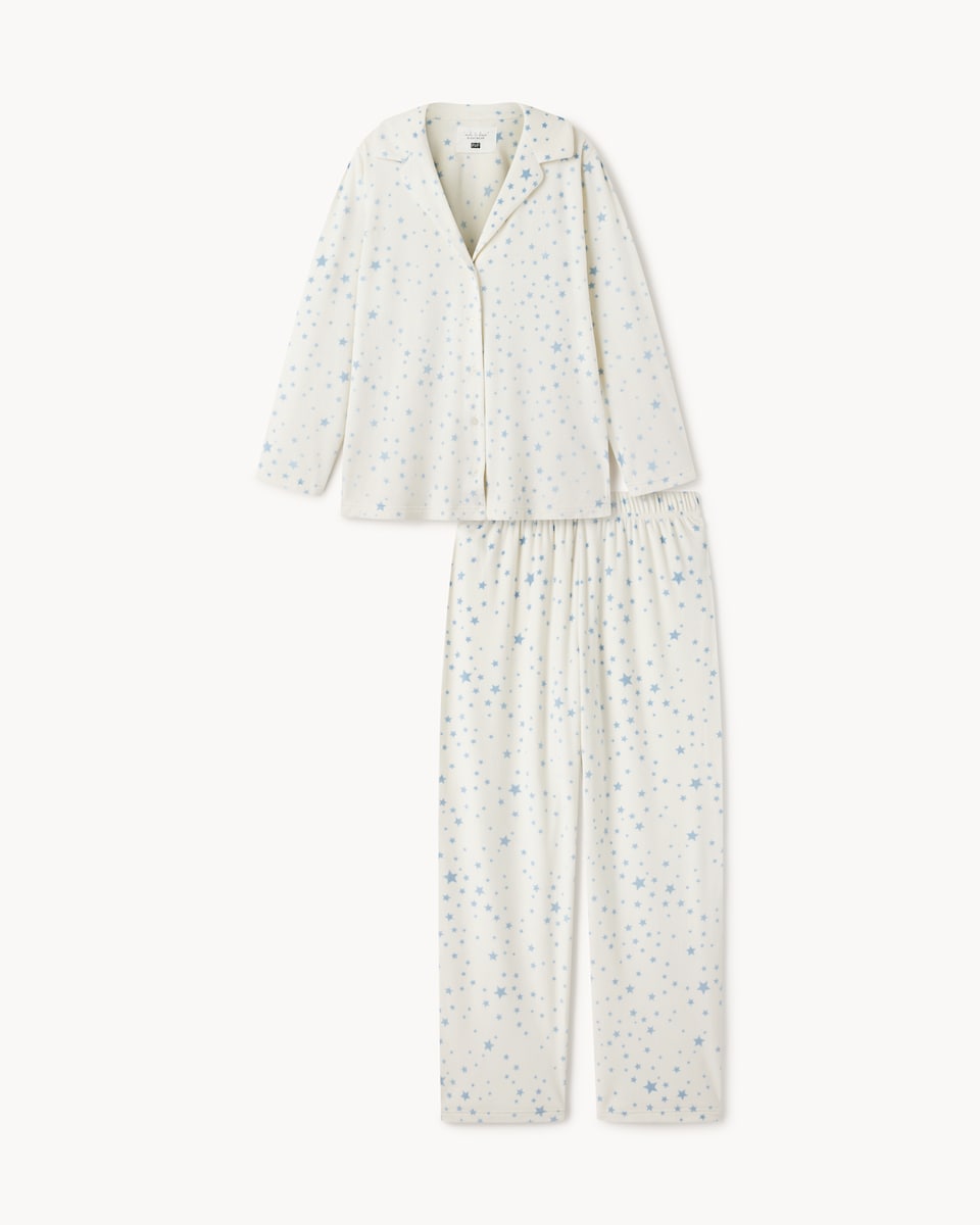 image 1 of F&F Fleece Star Pyjama Set in Cream