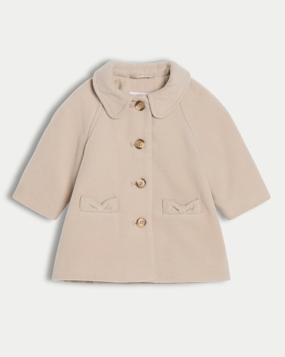 image 1 of F&F Baby Bow Pocket Collared Coat in Stone