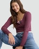 image 1 of OH ME OH MY Cotton Rich Double Layer Henley Top in Burgundy
