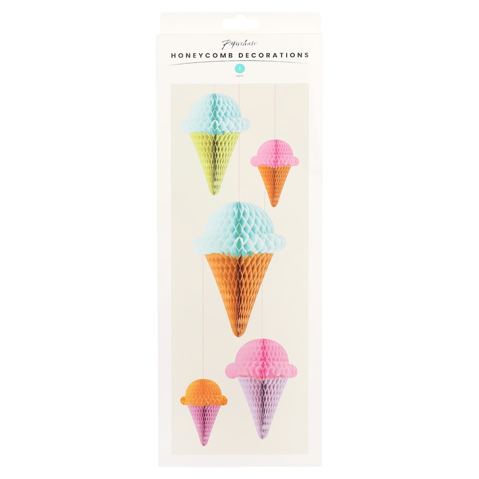 PAPERCHASE HONEYCOMB ICECREAM DECORATIONS 5PK