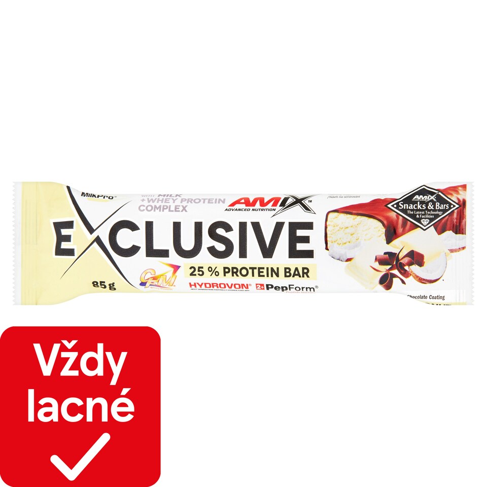 Amix Exclusive White Choco & Coconut proteínová tyčinka 85 g