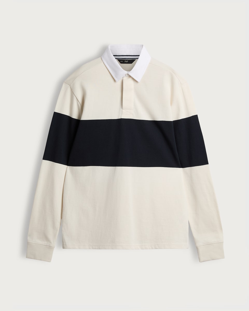 image 1 of F&F Pure Cotton Striped Long Sleeved Rugby Shirt in Cream