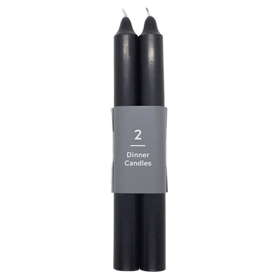 TESCO BLACK DINNER CANDLES 2 PACK