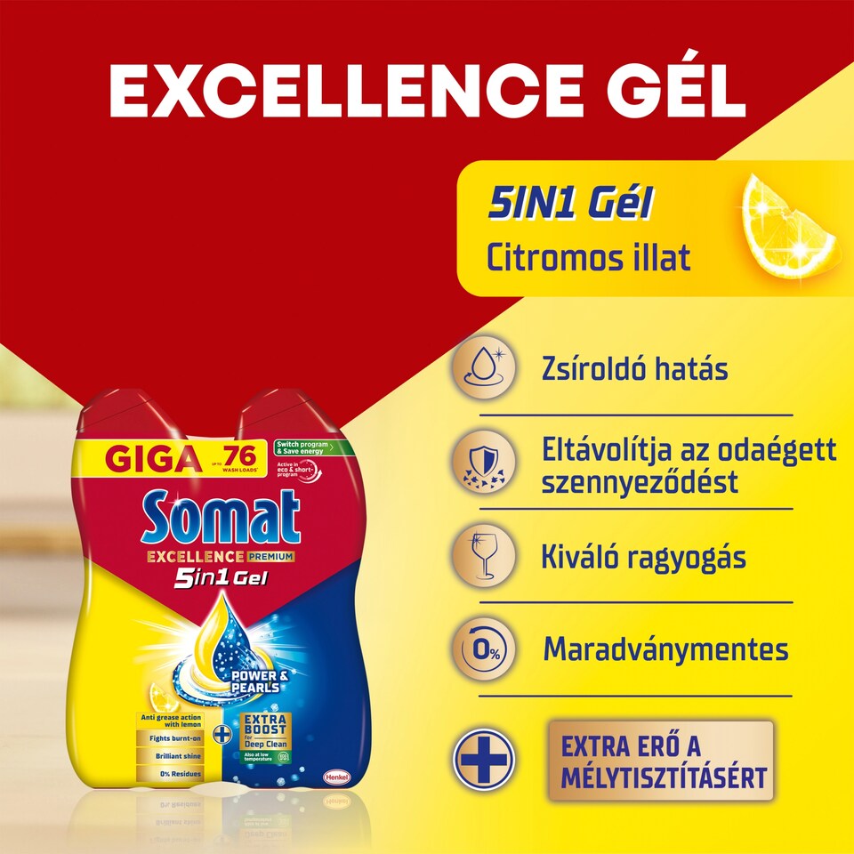 Somat Excellence 5in1 Lemon Duo gépi mosogatószer gél  2 x 684 ml  1. kép