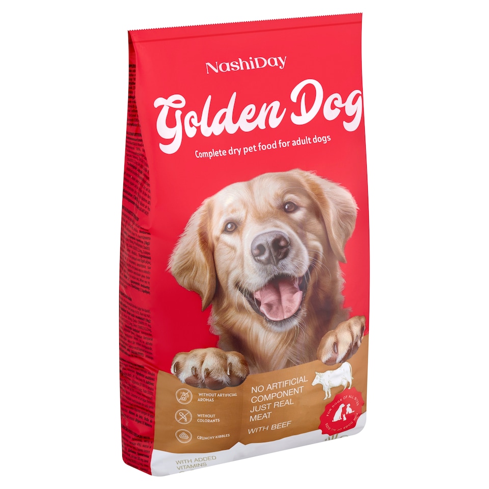 NashiDay Golden Dog teljes értékű száraz állateledel felnőtt kutyák számára marhával 3 kg  1. kép
