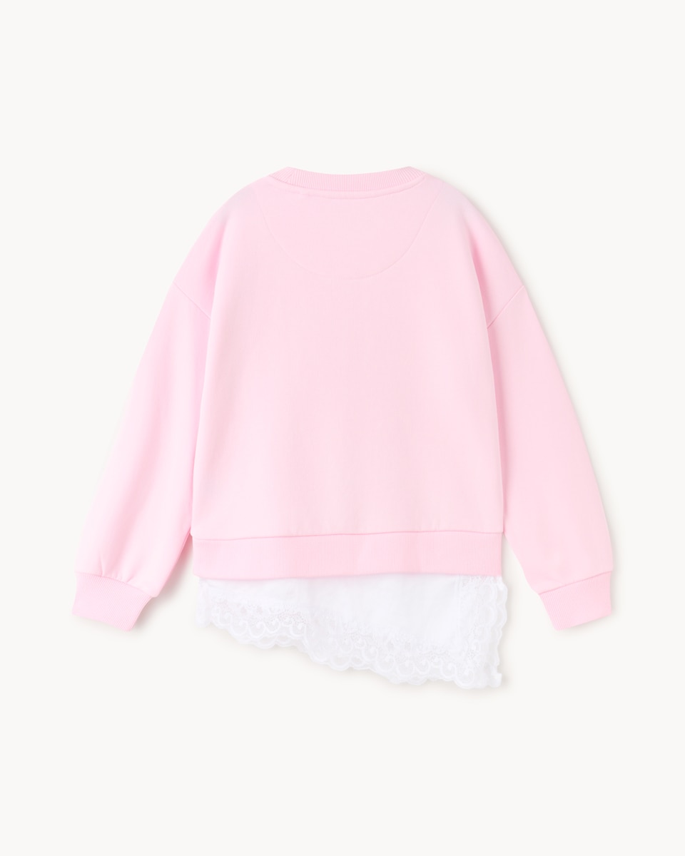 image 1 of F&F Girls Cotton Rich Lace Hem Sweatshirt in Pink