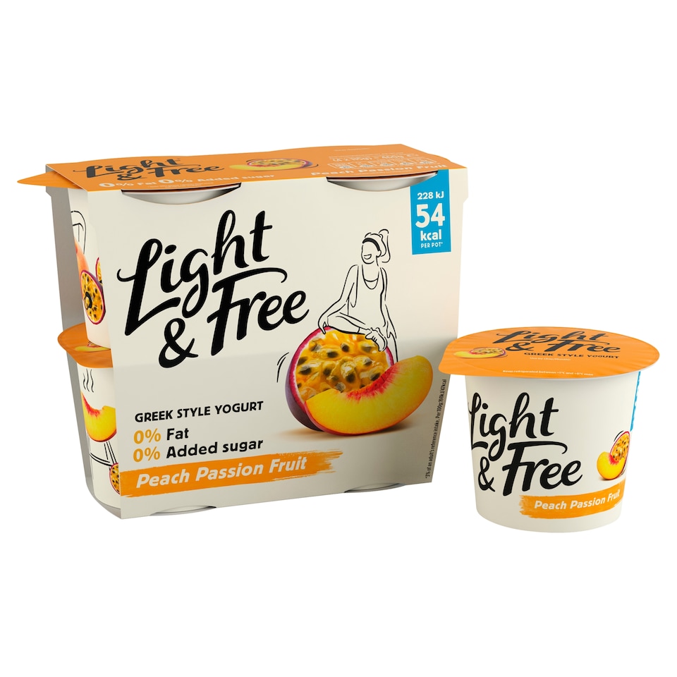 image 1 of Light & Free Peach Greek Style Fat Free Yoghurt 4x115g