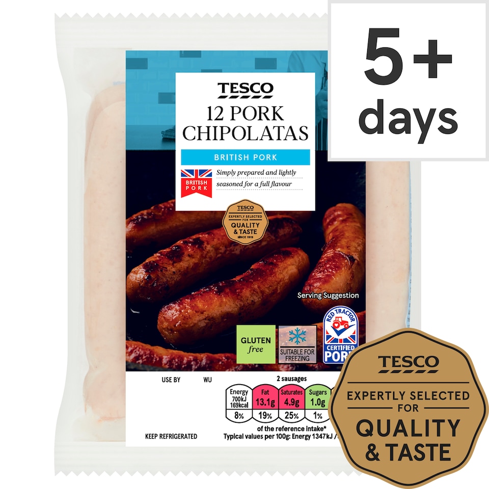 Tesco 12 Pork Chipolatas Chipolatas 375G