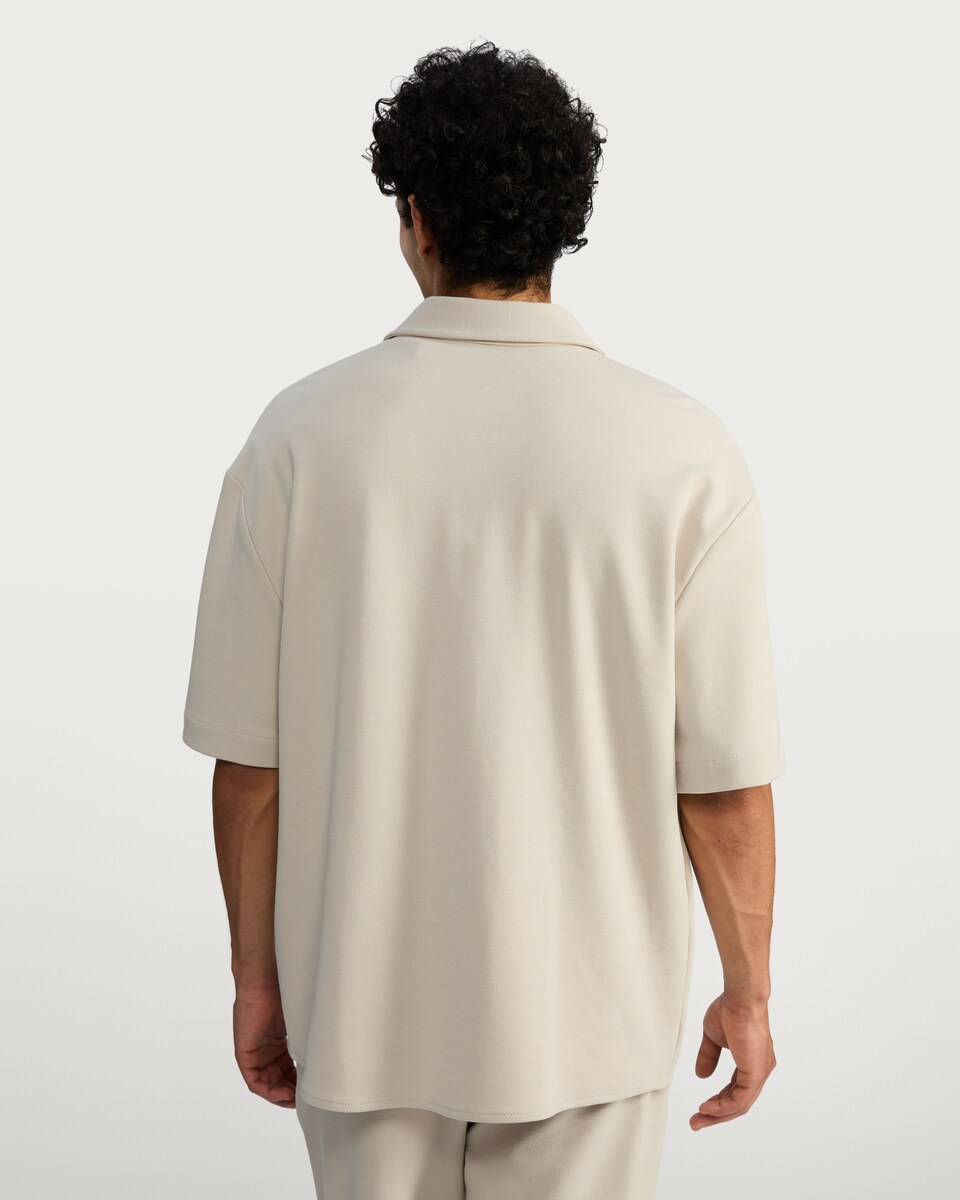 image 1 of F&F Textured Pique Short Sleeved Button Front Shirt in Sand