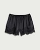 image 4 of F&F Satin Lace Trim Drawstring Shorts in Black