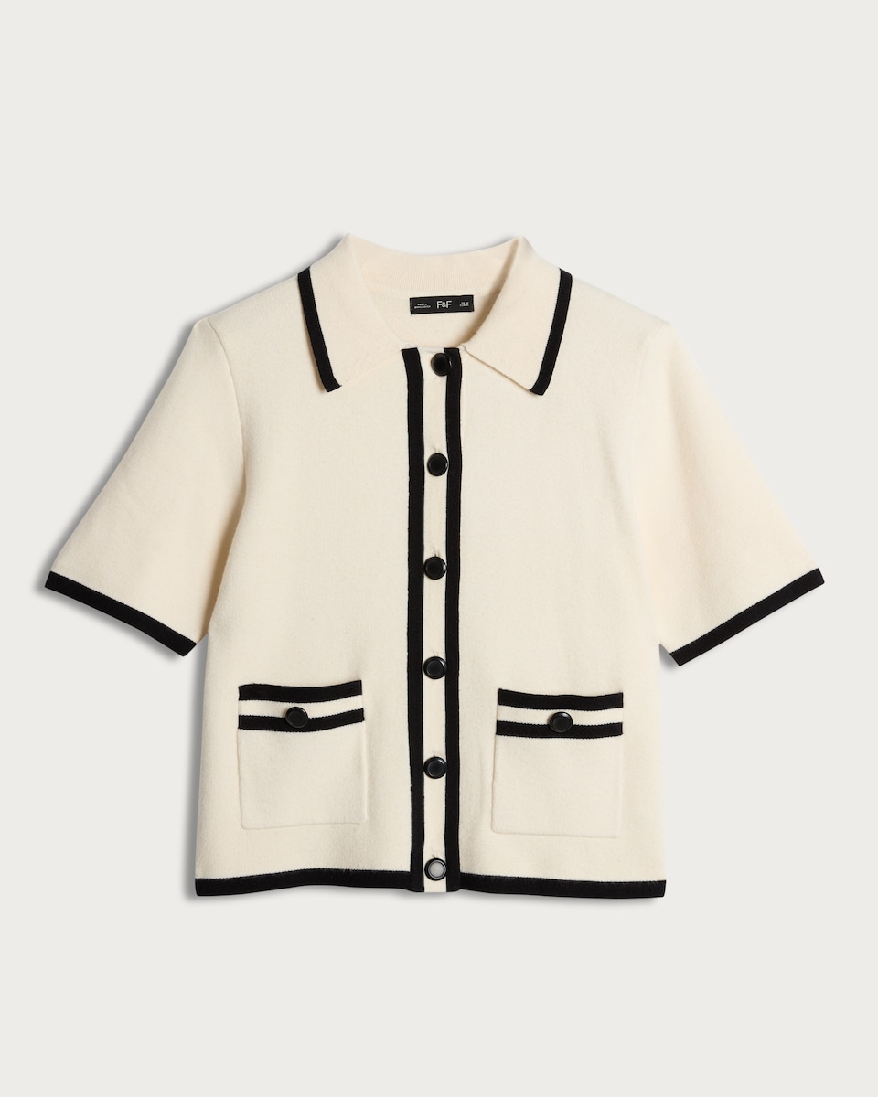 image 1 of The F&F Edit Short Sleeved Knit Cardigan in Cream