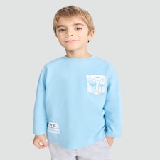 Transformers Pure Cotton All Are One Slogan Long Sleeved Top in Blue