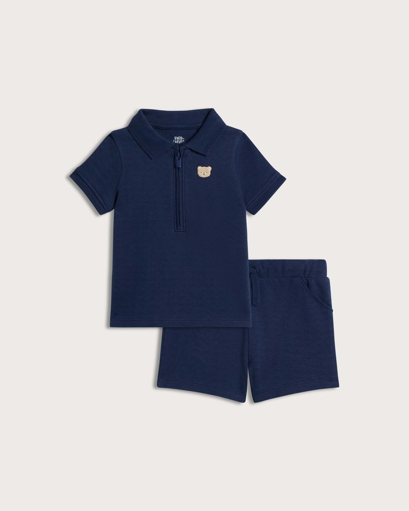 F&F Baby 2-Piece Polo Shirt and Shorts Set in Navy