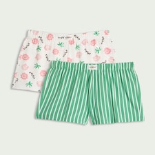 F&F 2-Pack Pure Cotton Printed Pyjama Shorts in Multi Green