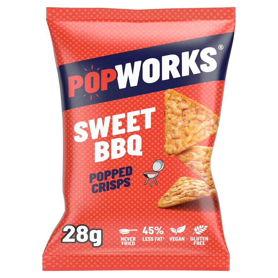 image 1 of Popworks Sweet BBQ Grab Bag Popped Crisps 28g