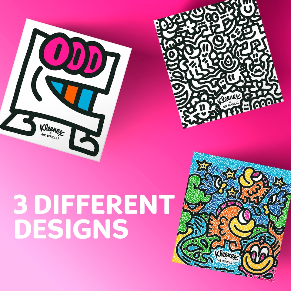 image 1 of Kleenex Tissues Mr Doodle Design Cube Limited Edition – 48 Tissues per box