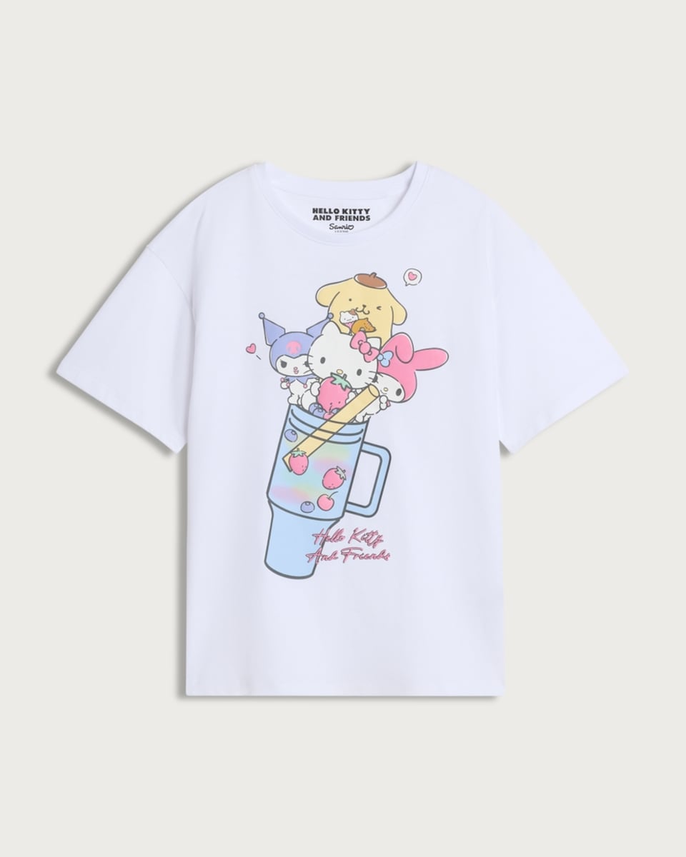 image 1 of Hello Kitty and Friends Character Print T-Shirt in White