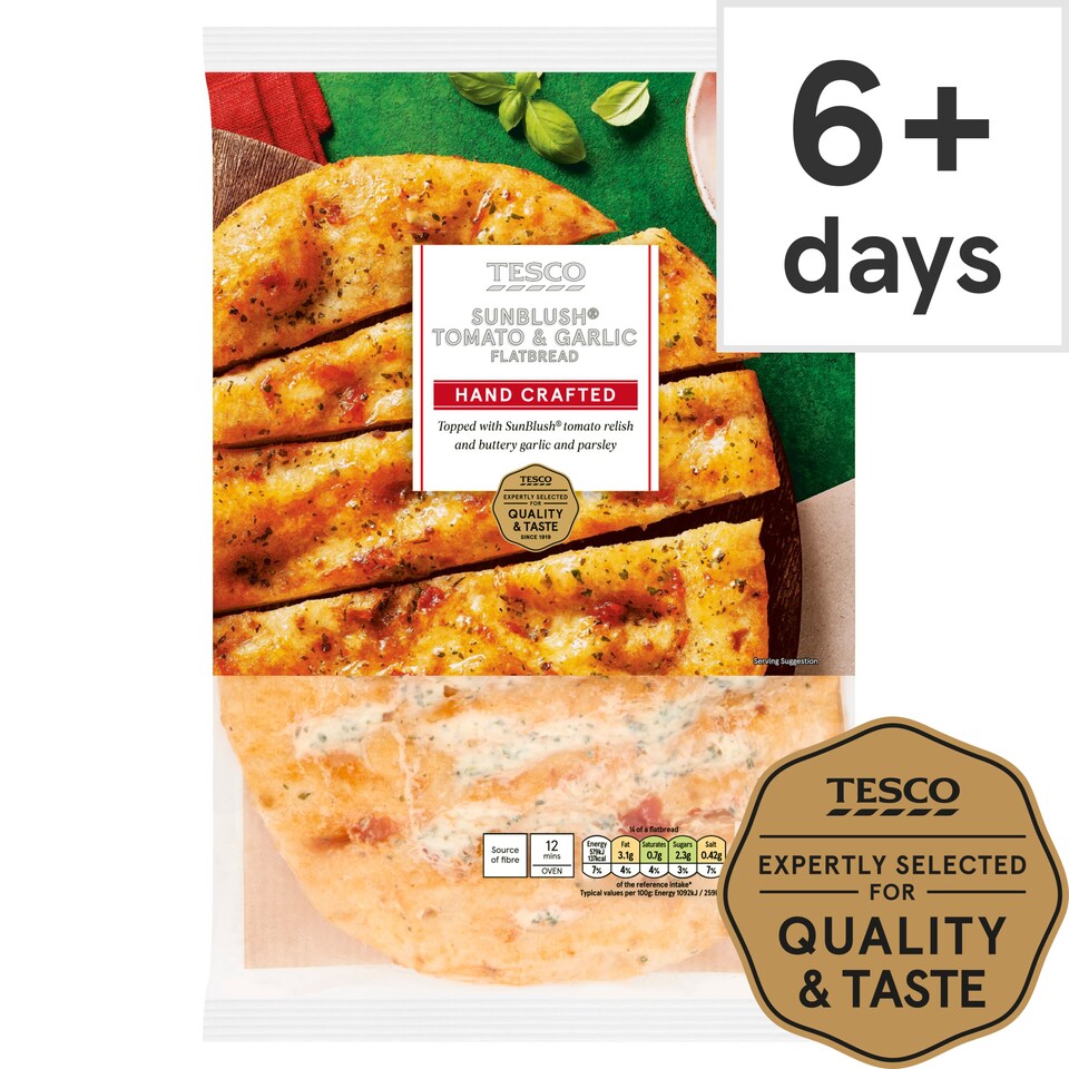 Tesco Sunblush Tomato & Garlic Flatbread 235 G Tesco Groceries
