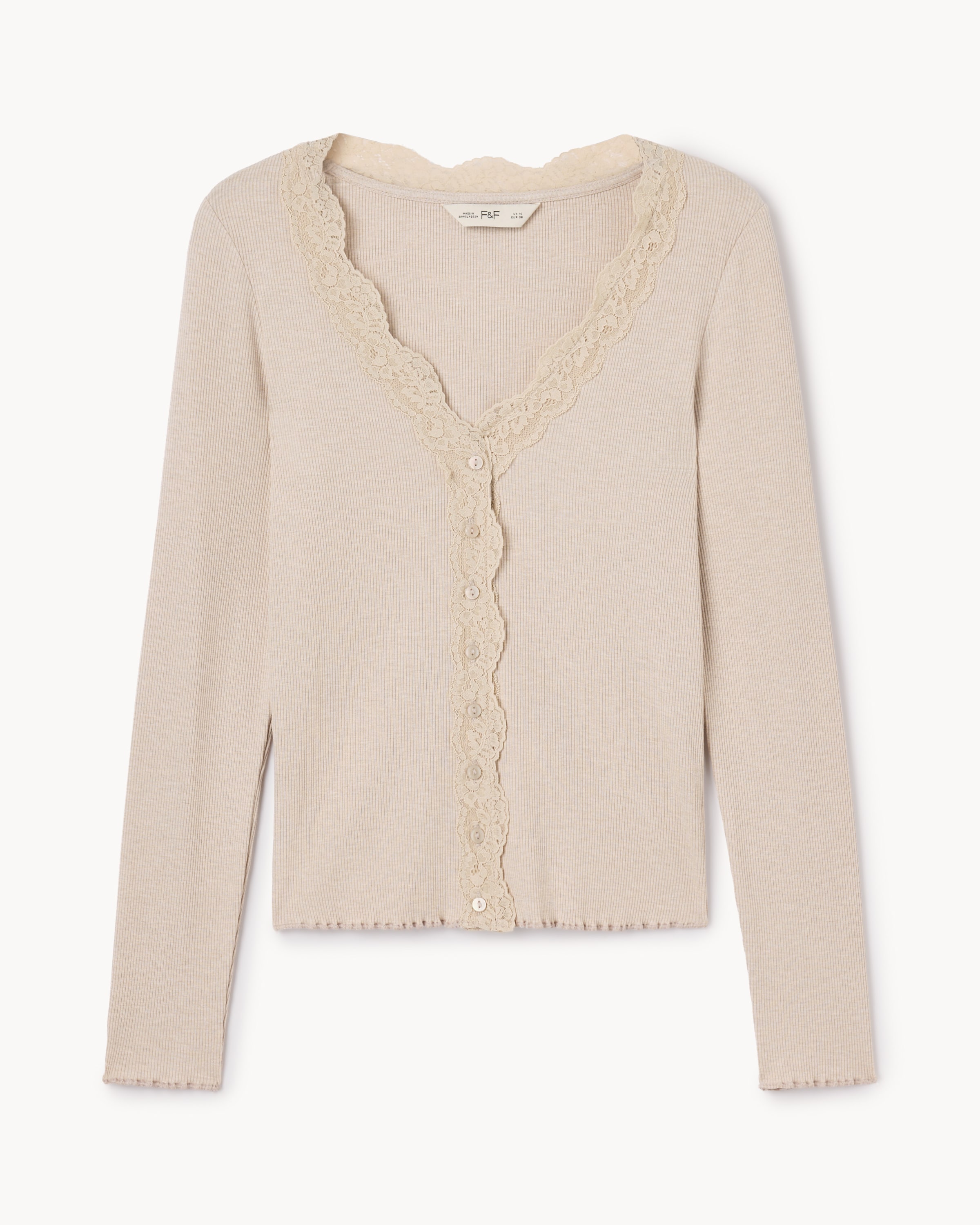 F&F Lace Trim Button Up Top in Neutral