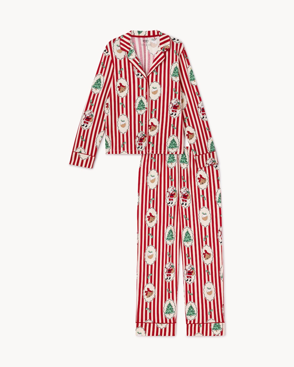 image 1 of Christmas Pure Cotton Striped Matching Family Pyjama Set in Multi Red