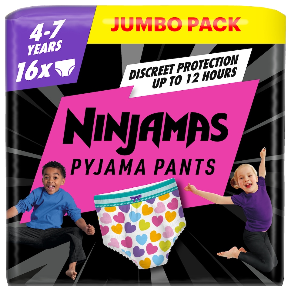 image 1 of Pampers Ninjamas Pink Pyjama Pants 4-7 Years 16 Pack