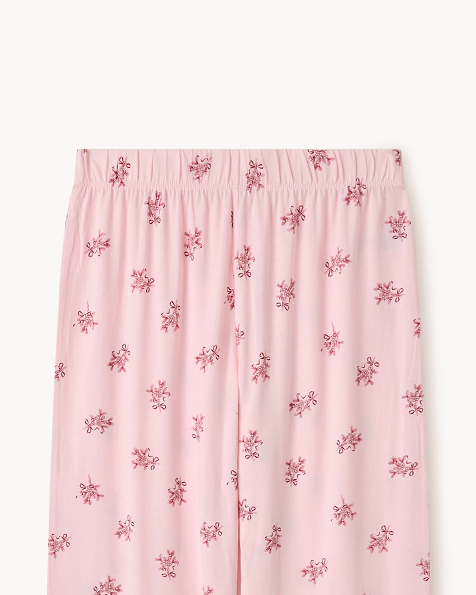 image 1 of Christmas Pure Cotton Mistletoe Top and Bottoms Pyjama Set in Multi Pink