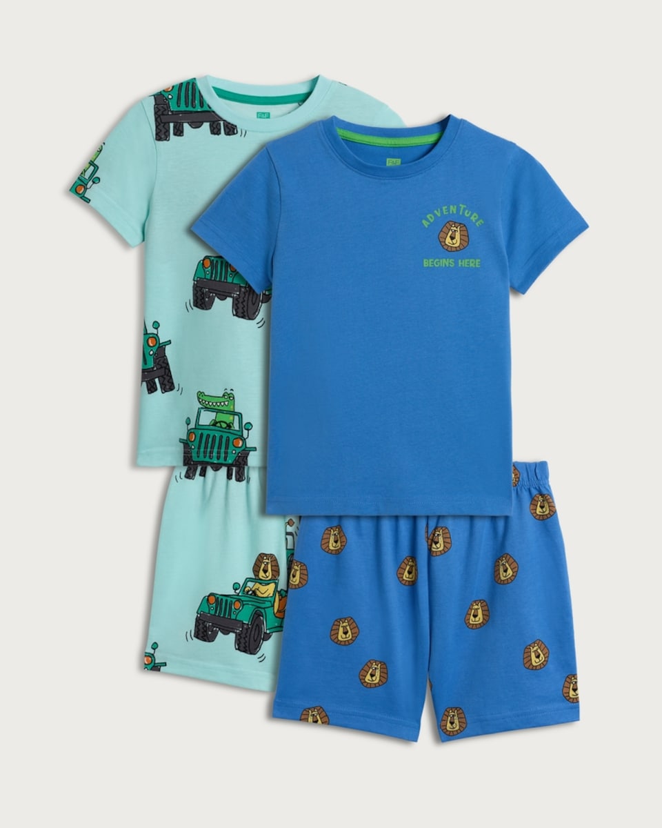 F&F Boys 2-Pack Pure Cotton Adventure Pyjama Sets in Multi
