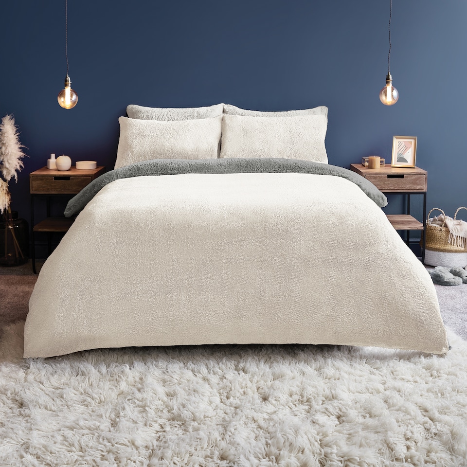 image 1 of Silentnight Grey Reversible Teddy Duvet Set Double