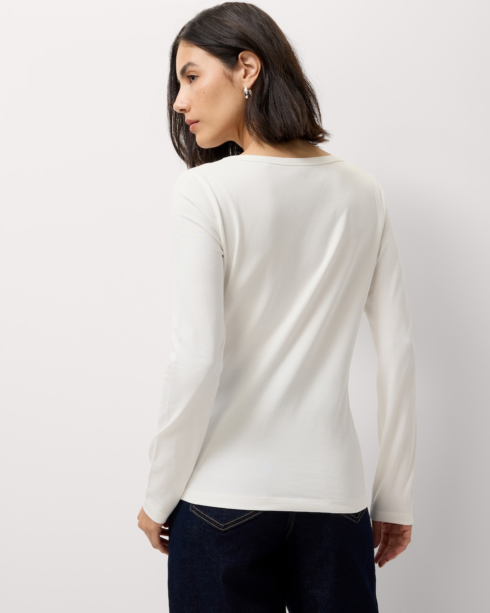 image 1 of F&F Cotton Rich Scoop Neckline Long Sleeved Top in White