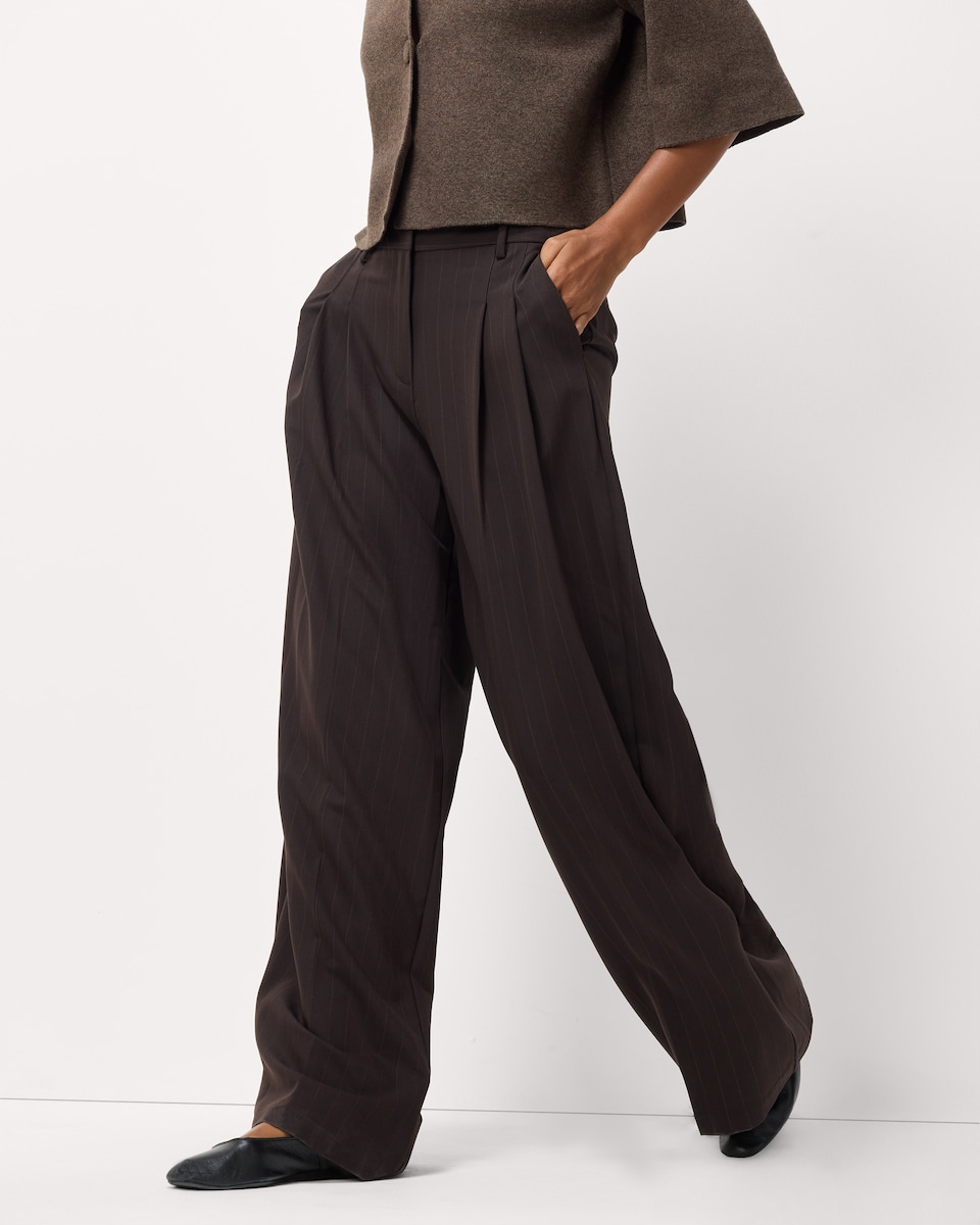 image 1 of F&F Pinstripe Pleated Wide Leg Trousers in Multi Brown
