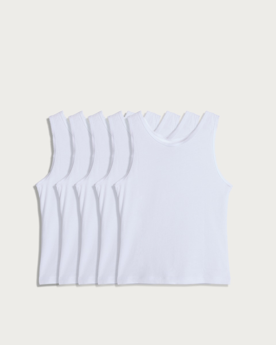 F&F School Girls 5-Pack Pure Cotton Vests in White