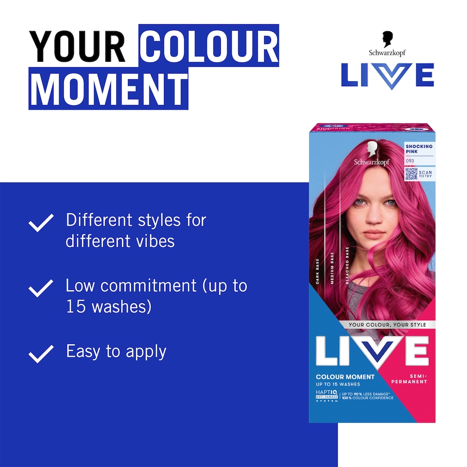 image 1 of Schwarzkopf LIVE Colour Moment 093 Shocking Pink Semi-Permanent Hair Dye