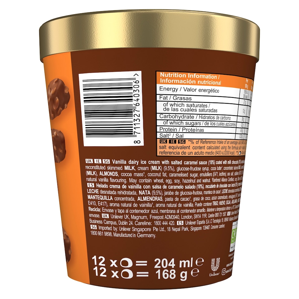 image 1 of MAGNUM BON BON SALTED CARAMEL & ALMOND ICE CREAM BITES X12 204ML