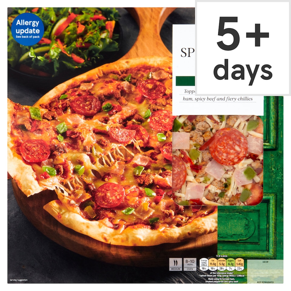 Tesco Stone Baked Spicy Meat Feast Pizza 305G