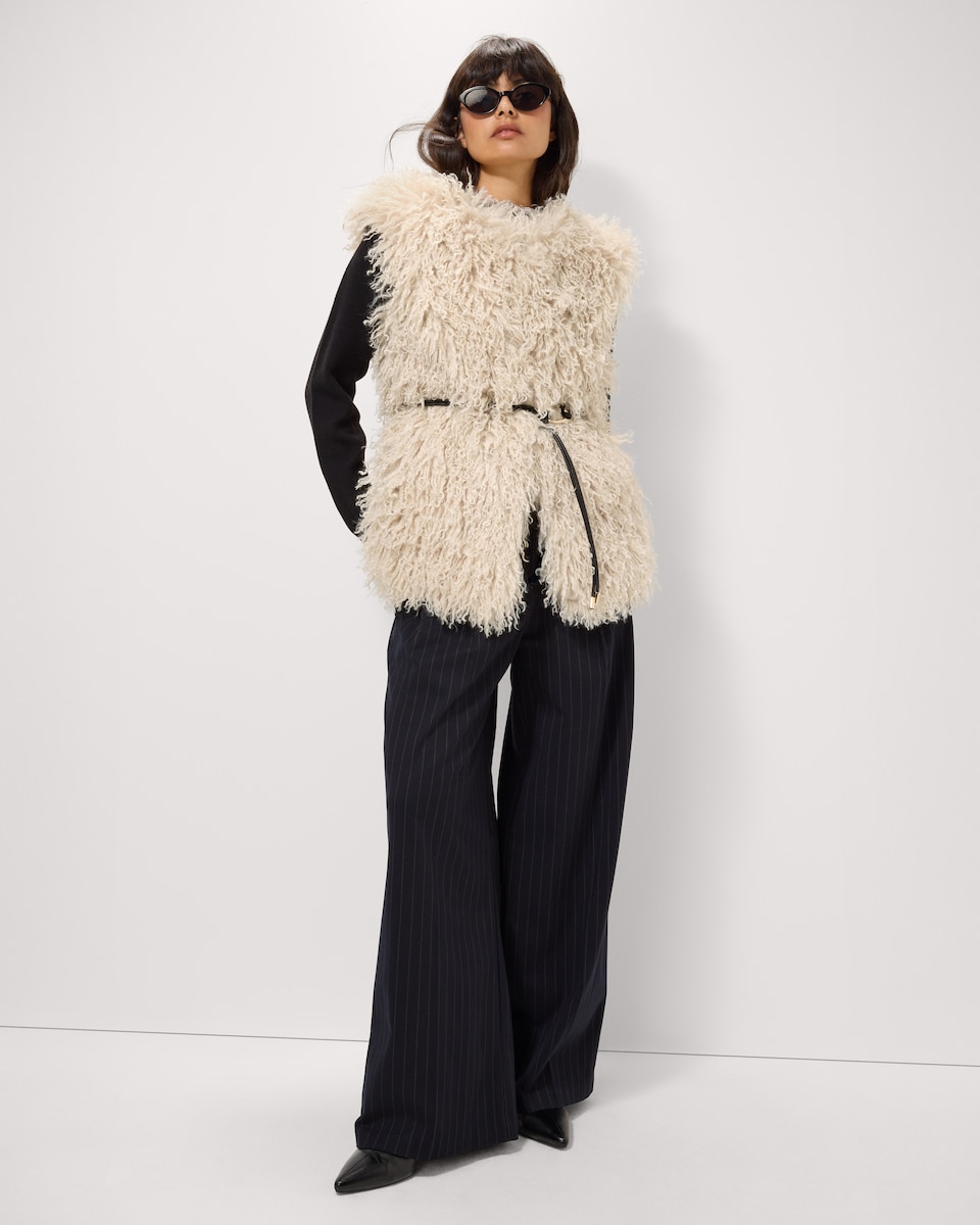 image 1 of F&F Crinkle Faux Fur Gilet in Neutral