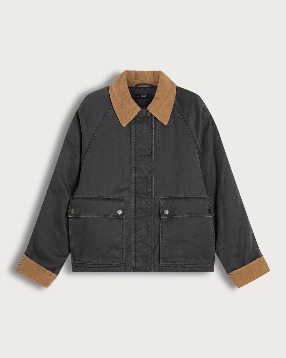 image 1 of F&F Cotton Rich Corduroy Collar Jacket in Grey