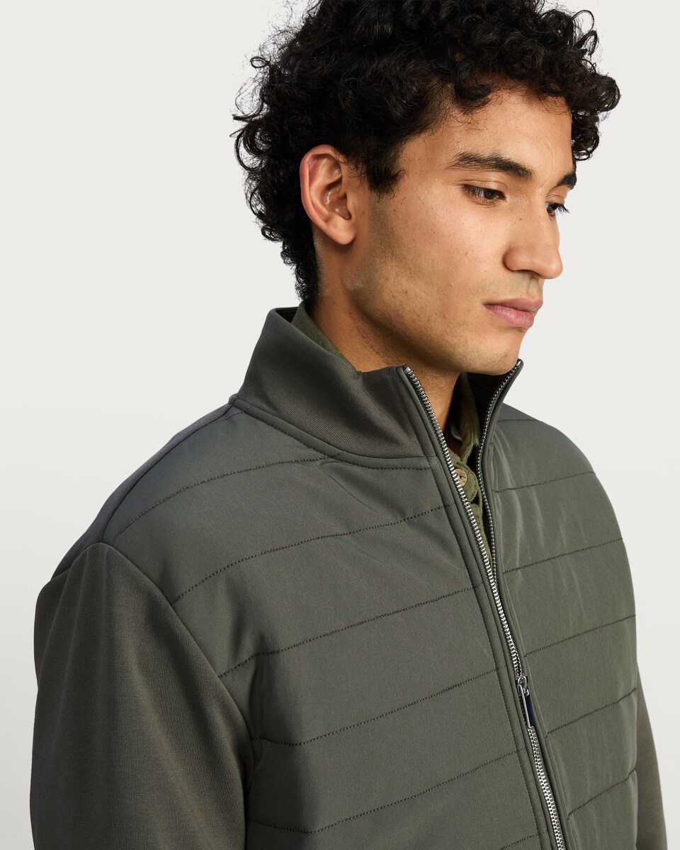 image 1 of F&F Quilted Front Zip Up Jacket in Khaki