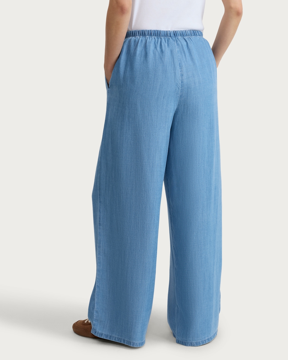 image 1 of F&F Pure Lyocell Wide Leg Drawstring Co-ord Trousers in Blue