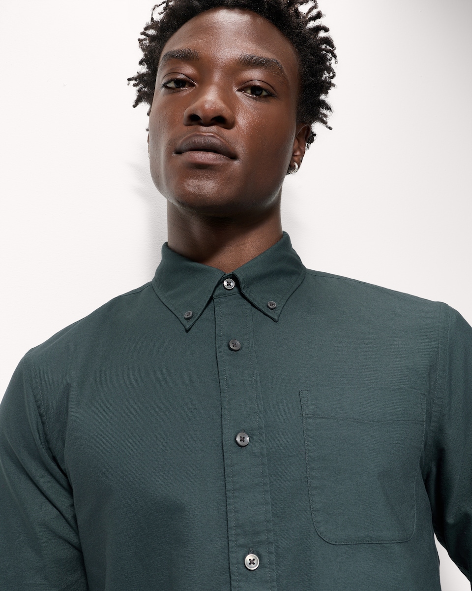 image 1 of F&F Pure Cotton Long Sleeved Oxford Shirt in Green