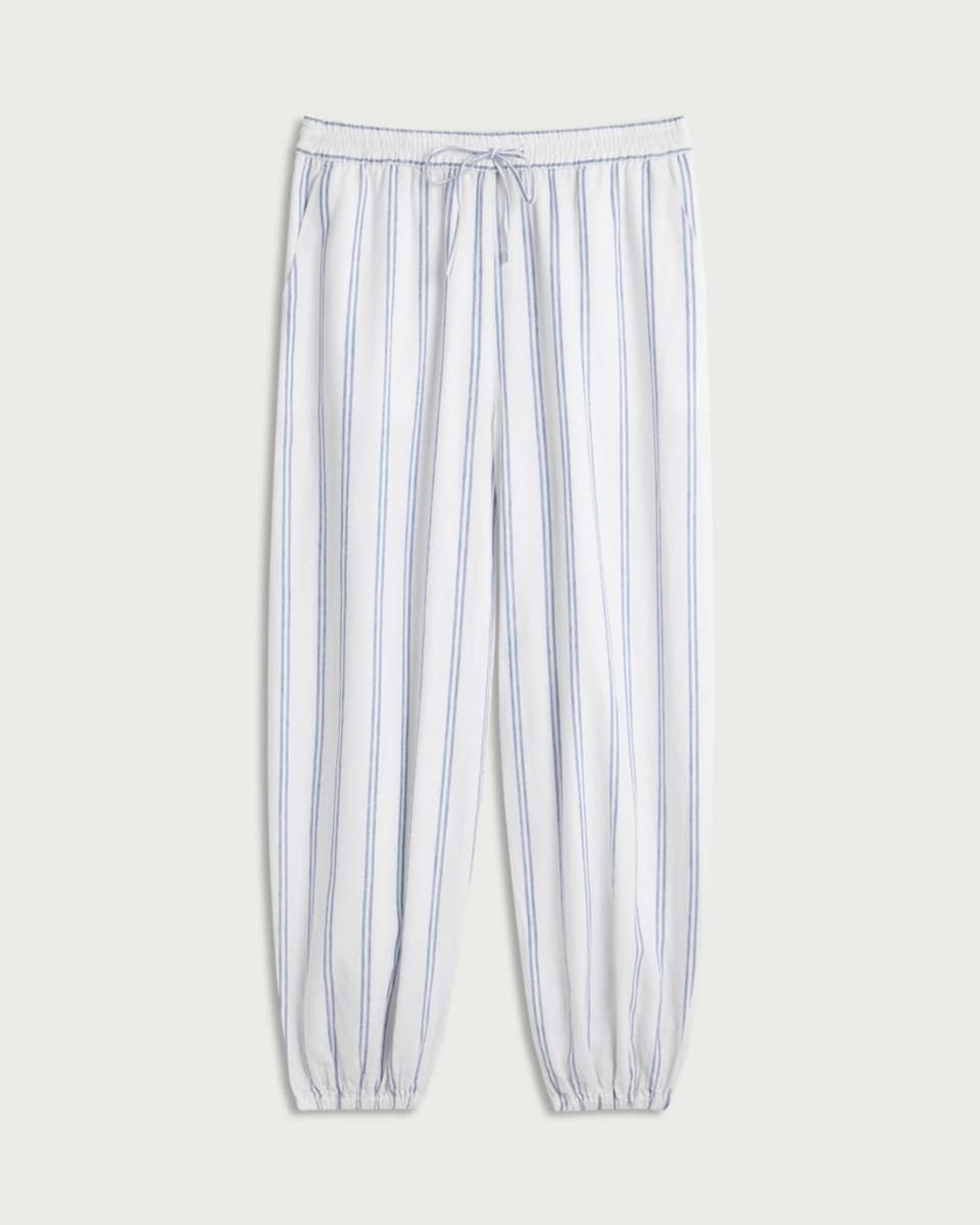 image 1 of F&F Linen Rich Striped Balloon Leg Trousers in White