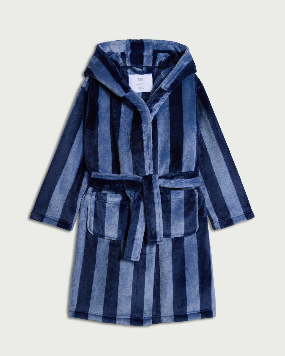 F&F Boys Striped Hooded Dressing Gown in Navy