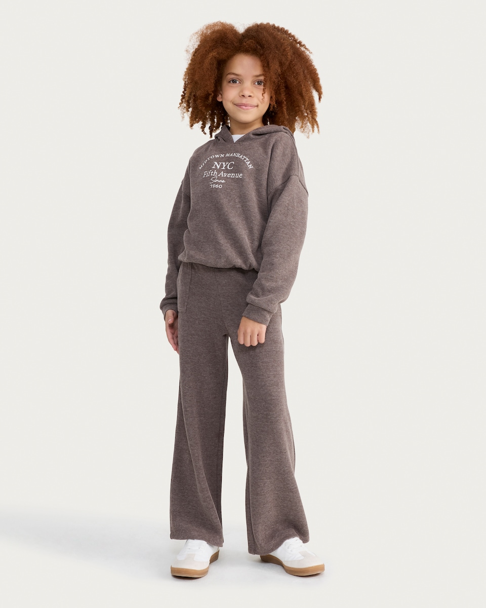 image 1 of F&F Girls 2-Piece NYC Hoodie and Joggers Set in Mink
