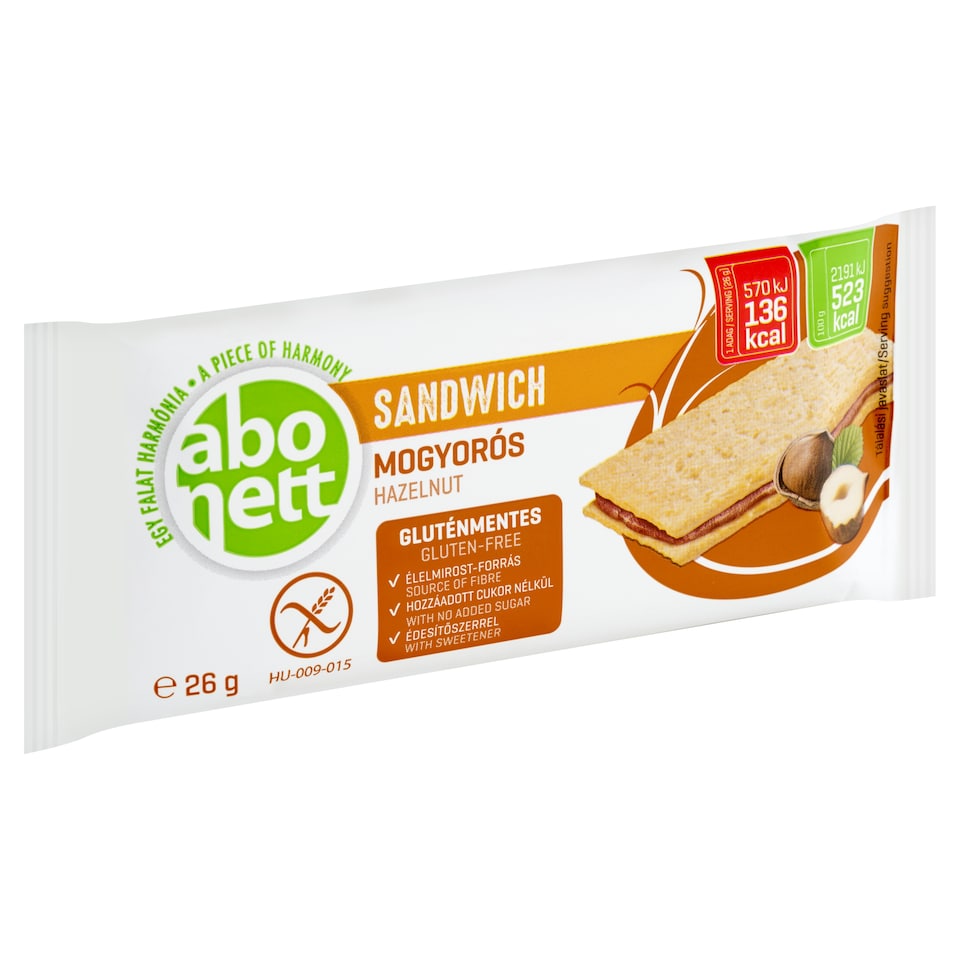 Abonett gluténmentes mogyorós szendvics édesítőszerrel 26 g