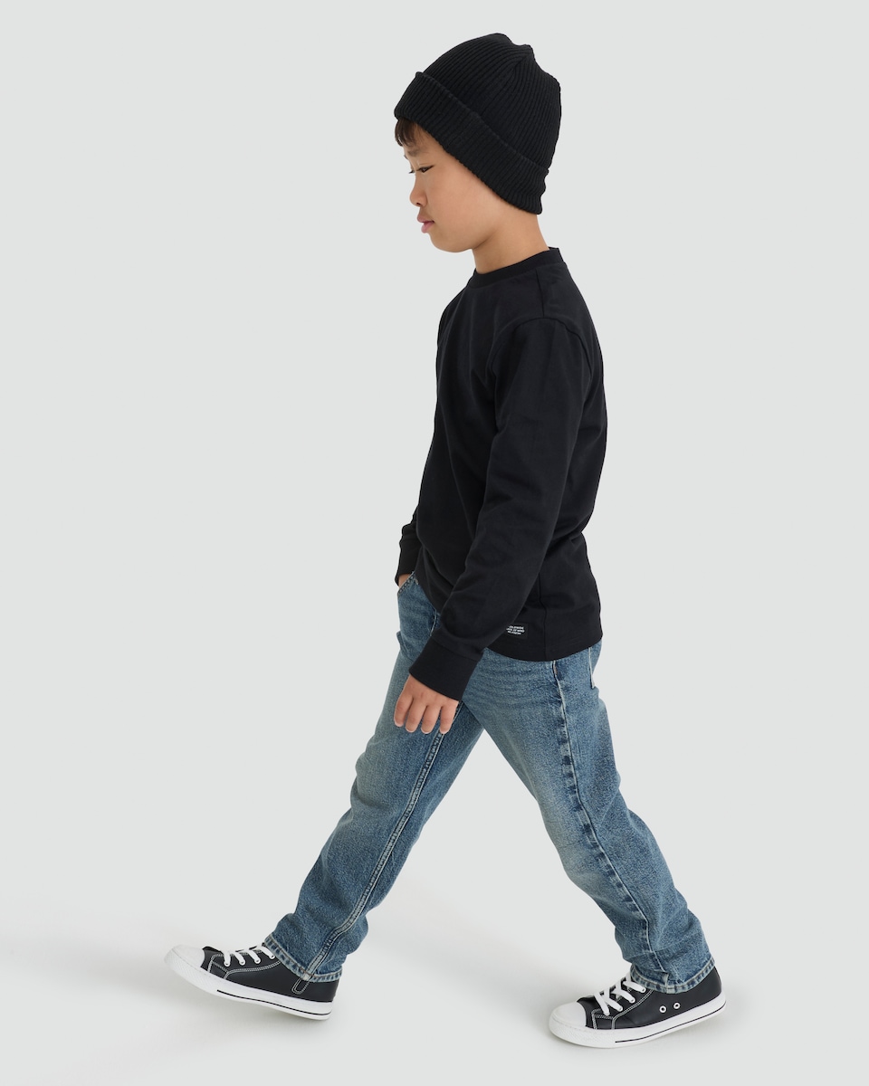 image 1 of F&F Boys Pure Cotton Long Sleeved T-Shirt in Black