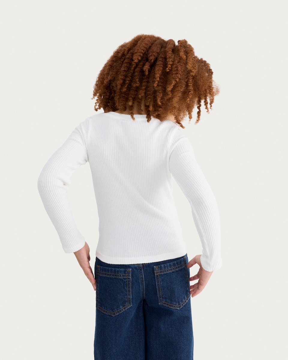 image 1 of F&F Girls Ribbed Star Cut Out Top in Cream