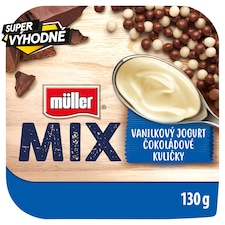 Müller Mix Jogurt s vanilkovou příchutí a cereální kuličky polité čokoládou 130g